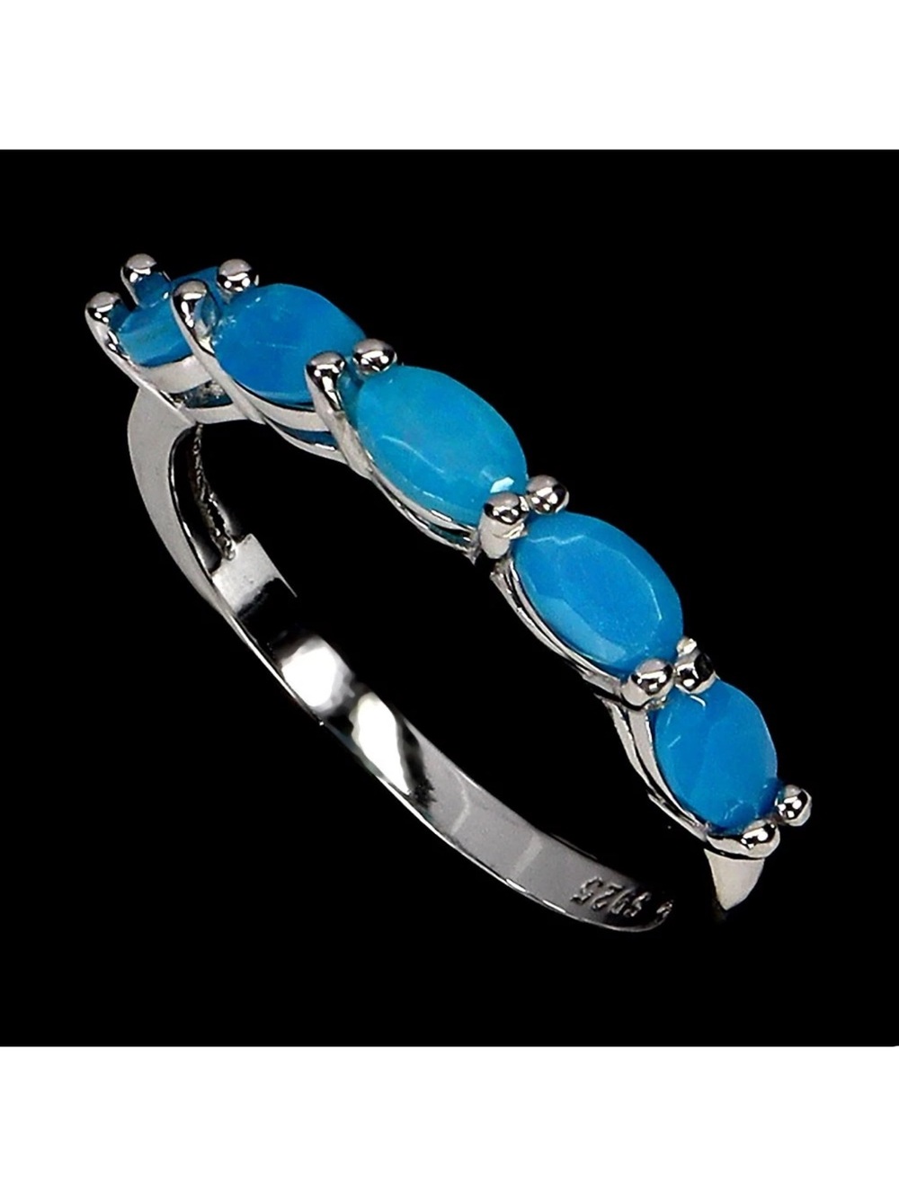 Stunning natural Blue Opals 5x3mm oval cut in 925 Sterling Silver Ring Sz 8